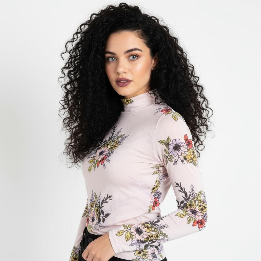 H! By Henry Holland Pink Floral Velour Turtleneck - Size 6